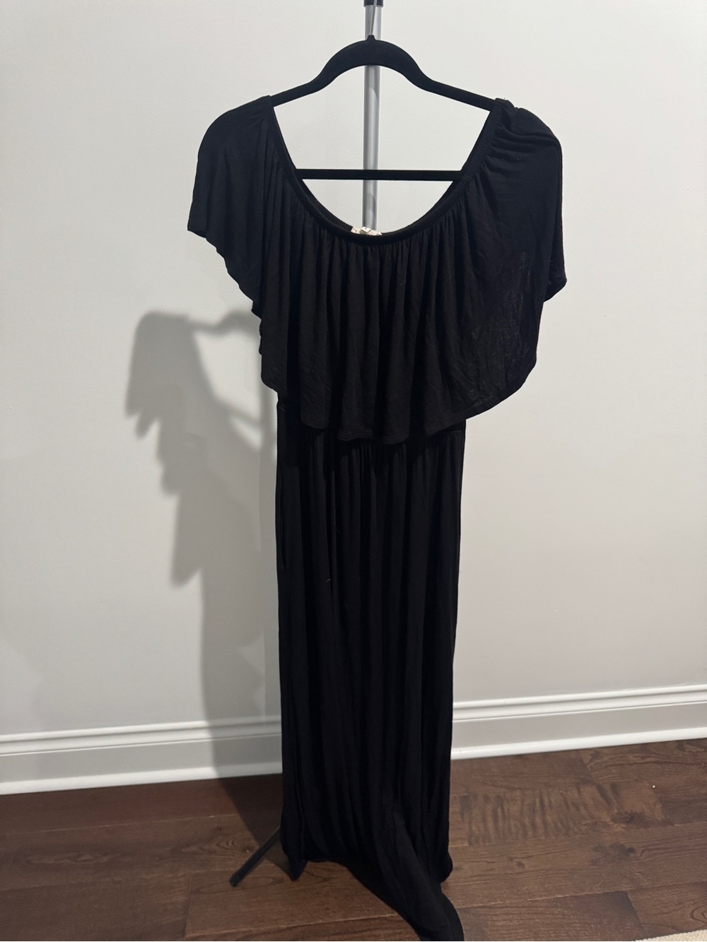 Sweet Pea Black Off-Shoulder Maxi Dress with Ruffle Yoke